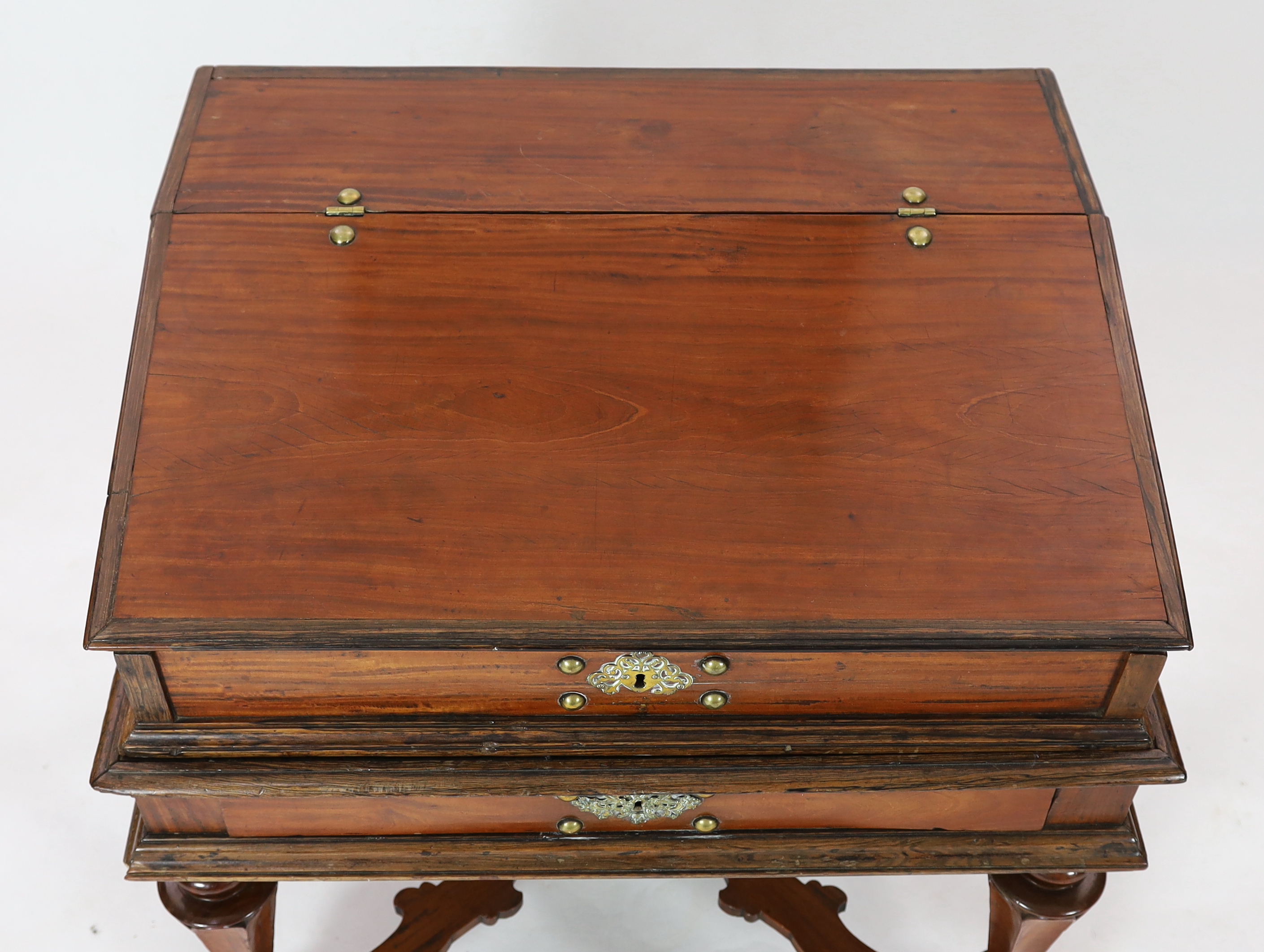 An 18th century Dutch colonial satinwood bureau, 95cm wide, 71cm deep, 95cm high